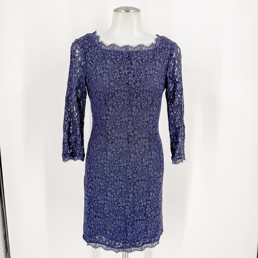 Adrianna Papell Navy Lace Long Sleeve Dress